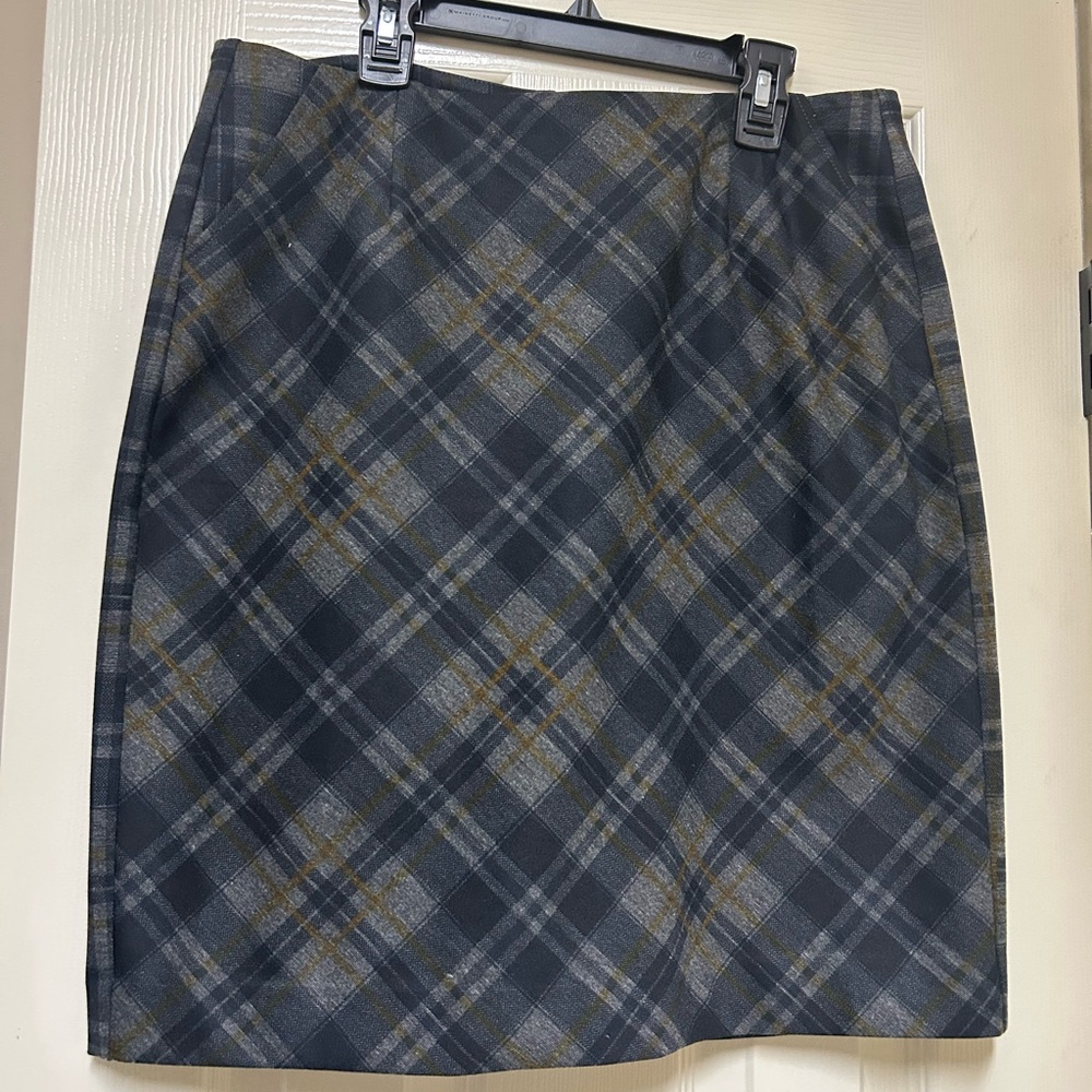 CAbi Gray, Black and Gold Plaid Pencil Skirt